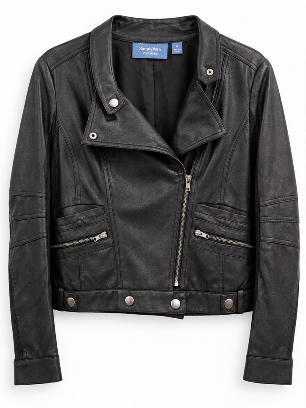 Simply Vera Vera Wang Faux Leather Moto Jacket Black M NWOT